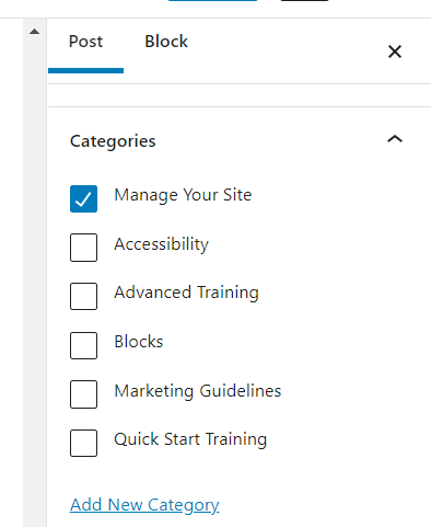 categories that appear on the post page