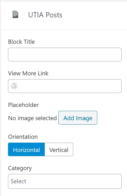 Screenshot of the options for UTIA Blog Widget