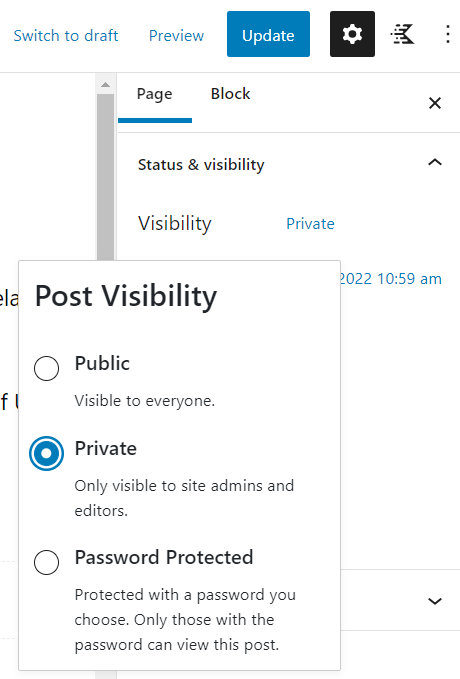 Screen shot of Post Visibility Options