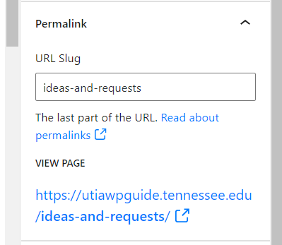 Screenshot of the permalink section on a page
