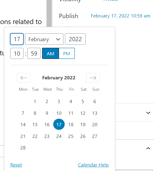Screen shot of how to schedule a page