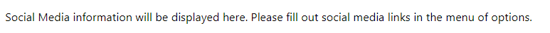 Help text for the UTIA Social Media block which says, "Social media information will be displayed here.  Please fill out social media links in the menu of options."