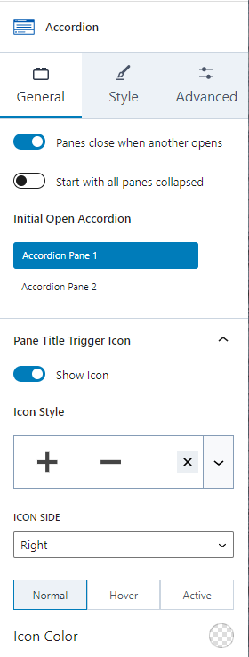 Kadence Accordion Options for styling the block