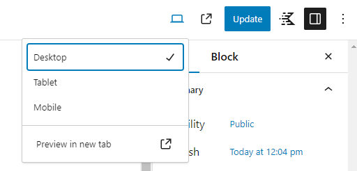 Updated upper right of WordPress with preview as an icon instead of a button
